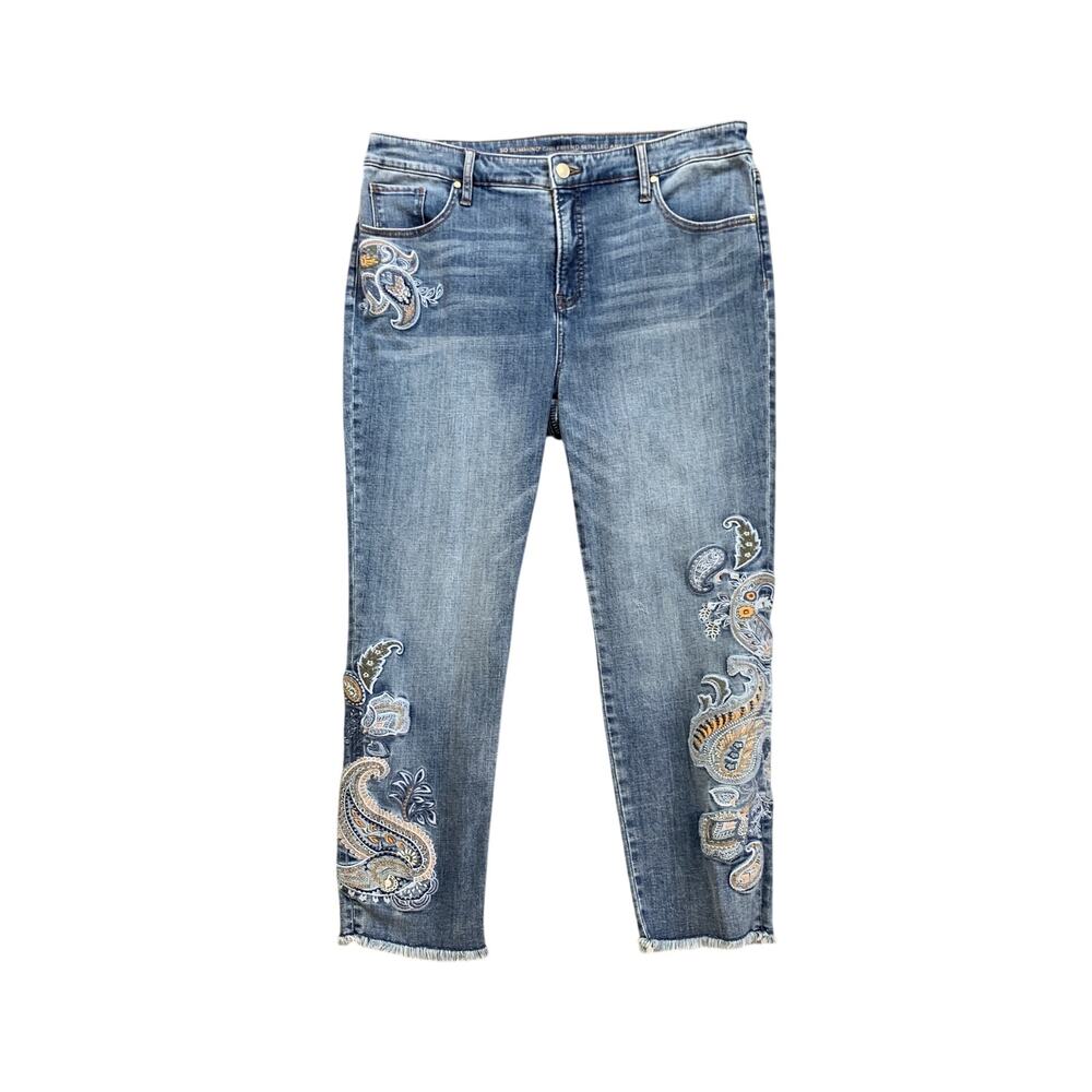 Chicos Jeans Womens 14 Denim So Slimming Girlfriend Slim Leg Ankle Embroidered